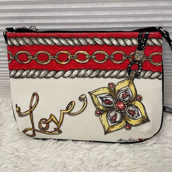 BRIGHTON GLITTER & GO POUCH/ CROSSBODY BAG Sketchbook Print LOVE Canvas NEW - Picture 3 of 9